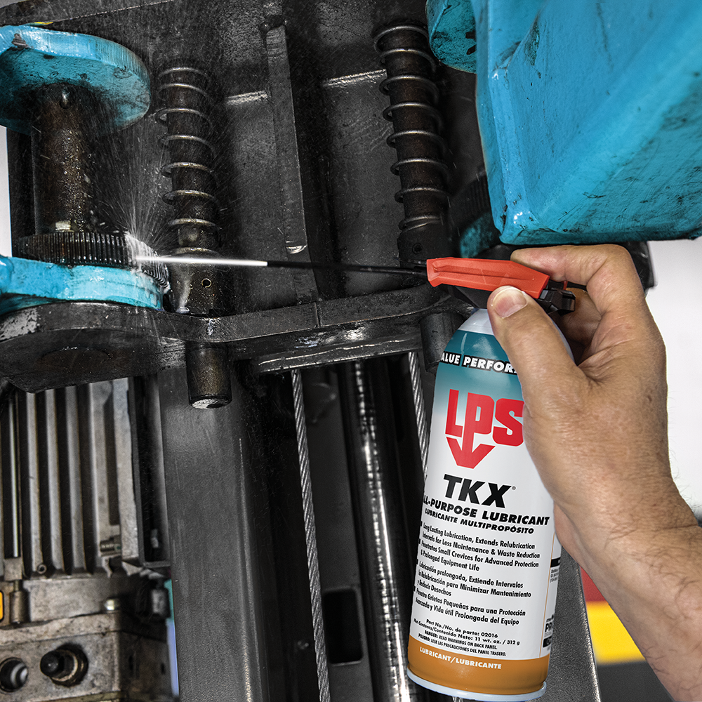 LPS TKX All-Purpose Lubricant aerosol can lubricating a machine